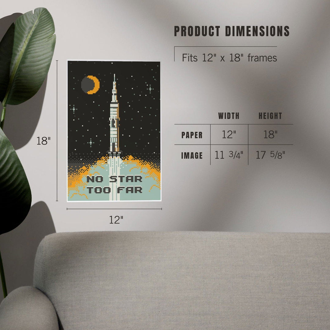 8-Bit Space Collection, Rocket, No Star Too Far, Art & Giclee Prints Art Lantern Press 