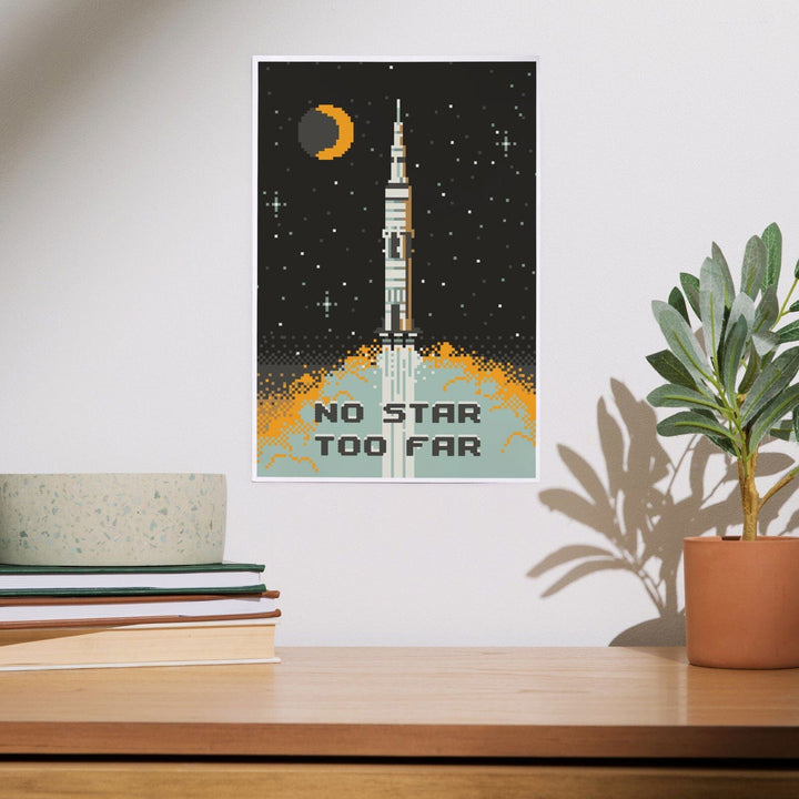 8-Bit Space Collection, Rocket, No Star Too Far, Art & Giclee Prints Art Lantern Press 