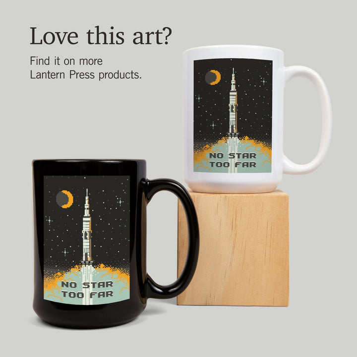 8-Bit Space Collection, Rocket, No Star Too Far, Ceramic Mug Mugs Lantern Press 