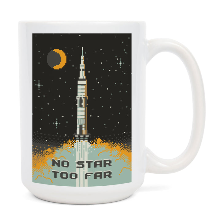 8-Bit Space Collection, Rocket, No Star Too Far, Ceramic Mug Mugs Lantern Press 