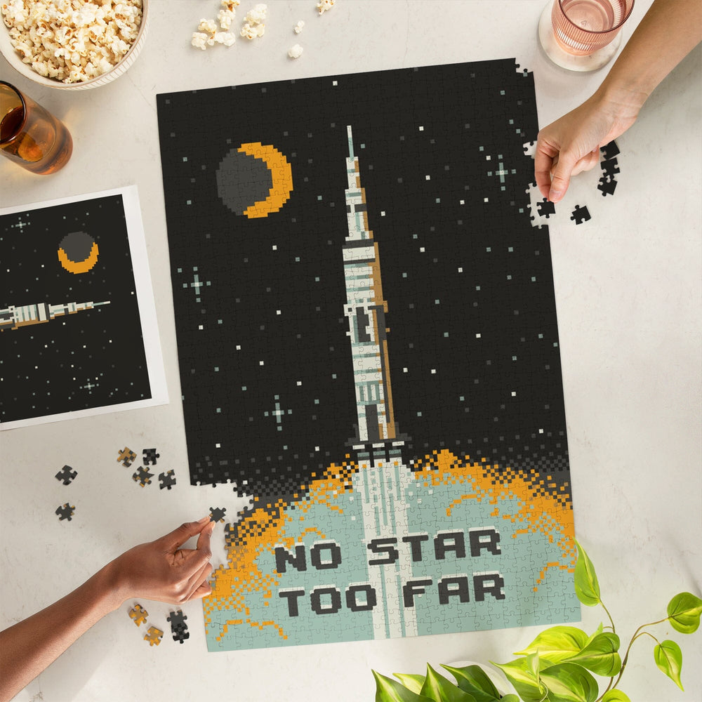 8-Bit Space Collection, Rocket, No Star Too Far, Jigsaw Puzzle Puzzle Lantern Press 