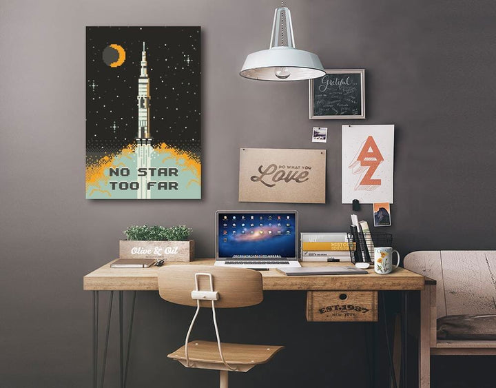 8-Bit Space Collection, Rocket, No Star Too Far, Stretched Canvas Canvas Lantern Press 