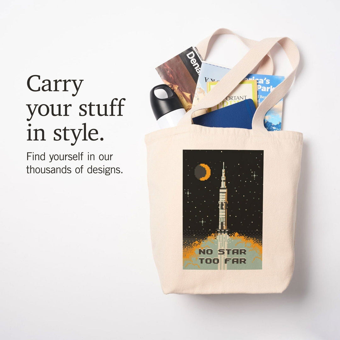 8-Bit Space Collection, Rocket, No Star Too Far, Tote Bag Totes Lantern Press 