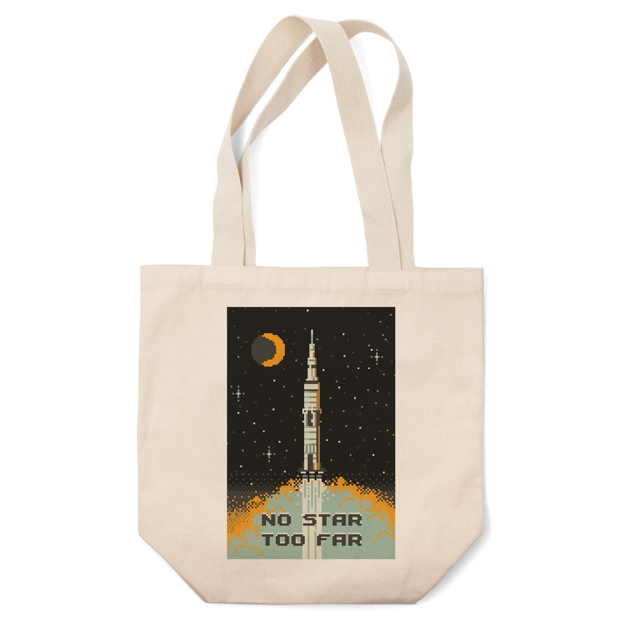 8-Bit Space Collection, Rocket, No Star Too Far, Tote Bag Totes Lantern Press 