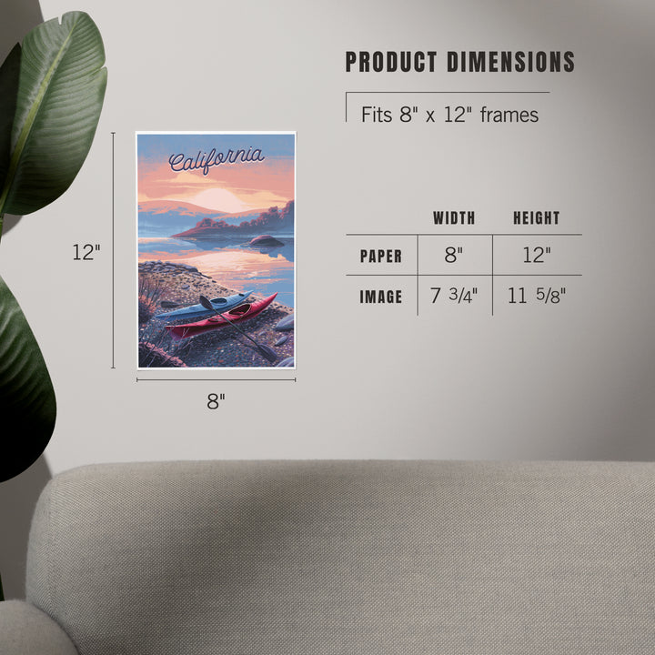 California, Glassy Sunrise, Kayak, Art & Giclee Prints - Lantern Press