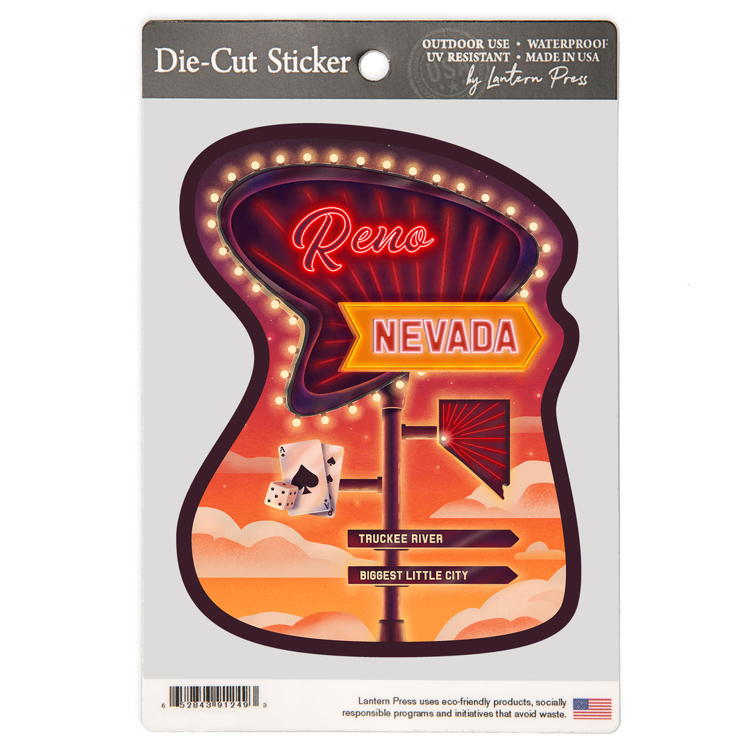 Reno, Nevada, Neon Road Sign, Vinyl Sticker