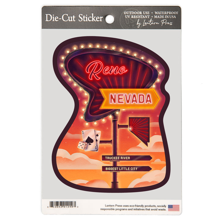 Reno, Nevada, Neon Road Sign, Vinyl Sticker