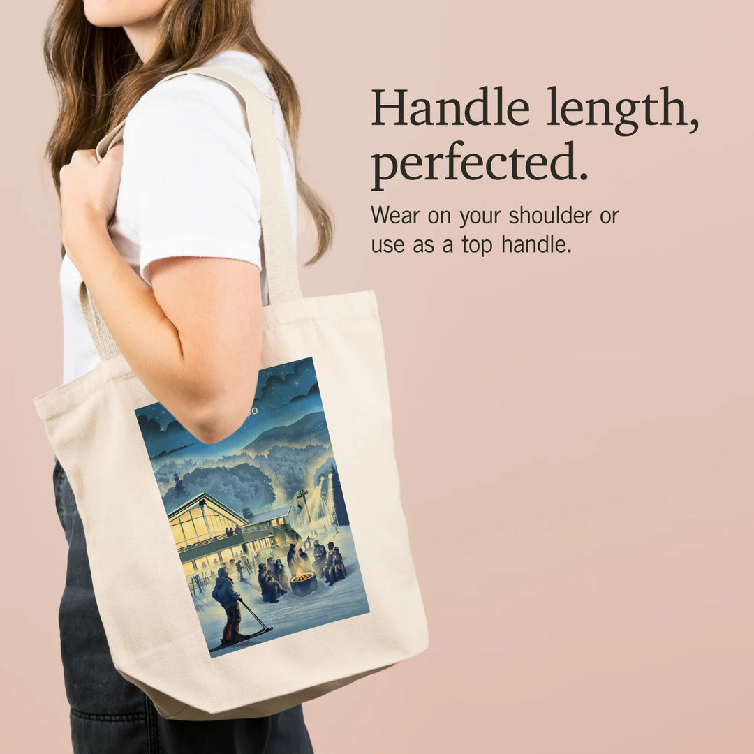 Vail, Colorado, Lithograph, Snow Lodge, Tote Bag