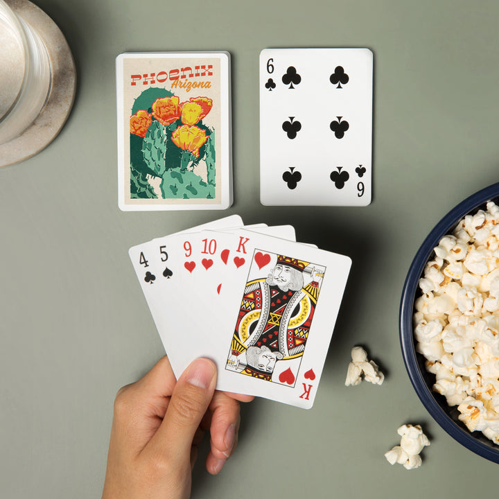 Playing Cards, Phoenix, Arizona, Woodblock City Series, Cactus Blooms, 52 Card Deck with Jokers in Box, Unique Art