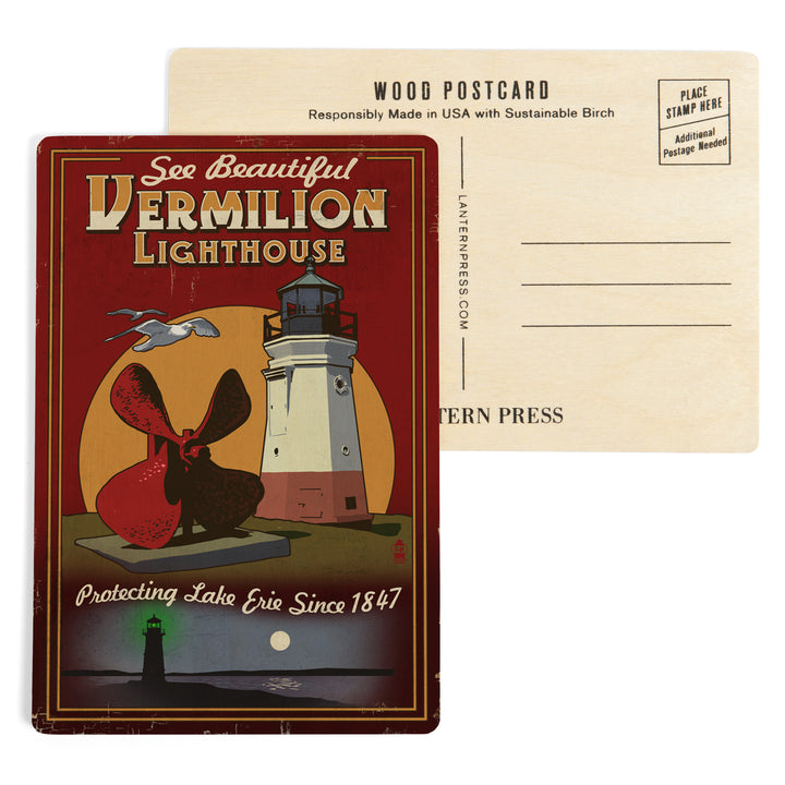Ohio, Vermilion Lighthouse, Vintage Sign, Wood Sign and Postcards