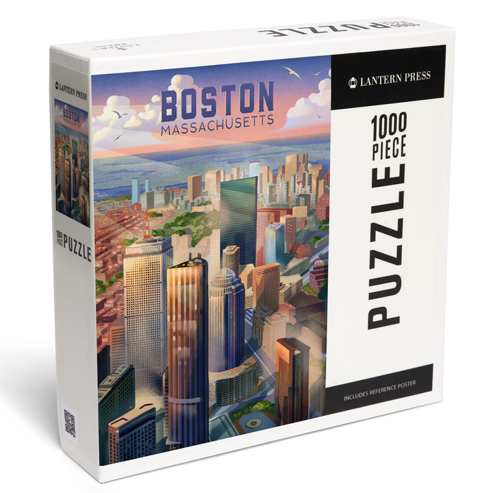 Boston, Massachusetts, Lithograph, City Series, 1000 Piece Jigsaw Puzzle