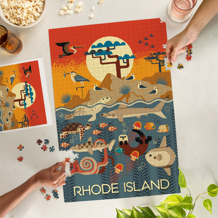 Rhode Island Wildlife – Wilderness and Marine Life Illustration, 1000 Piece Jigsaw Puzzle