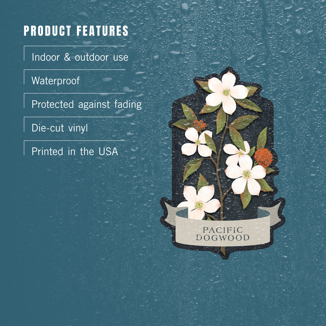 Vintage Flora Noir, Pacific Dogwood, Vinyl Sticker