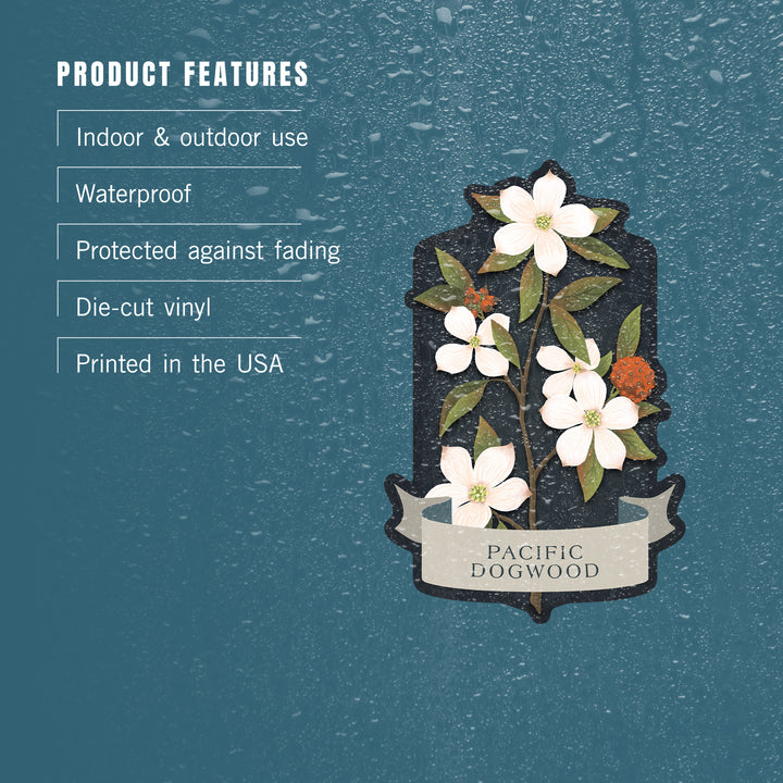 Vintage Flora Noir, Pacific Dogwood, Vinyl Sticker