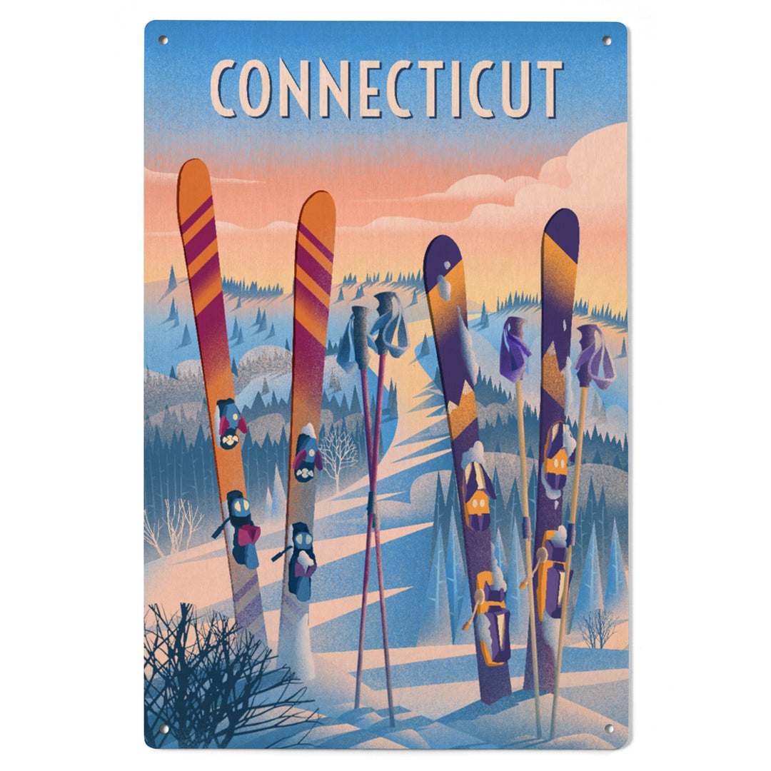 Connecticut, Prepare for Takeoff, Skis in Snowbank, Wood Signs and Postcards