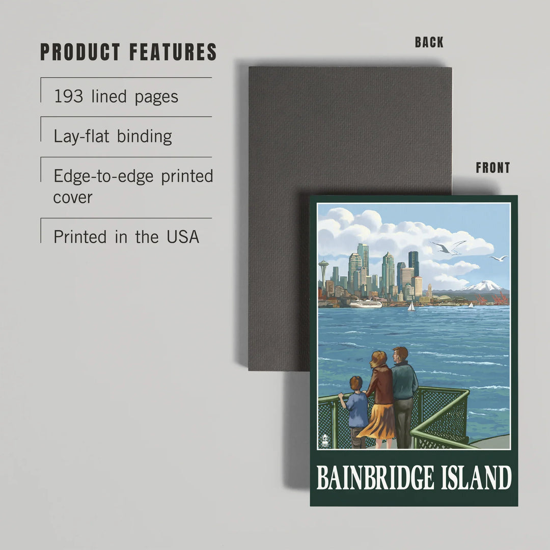 Lined 6x9 Journal, Bainbridge Island, Washington, Ferry and Seattle, Lay Flat, 193 Pages, FSC paper