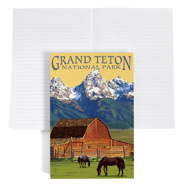Lined 6x9 Journal, Grand Teton National Park, Wyoming, Barn and Mountains, Lay Flat, 193 Pages, FSC paper
