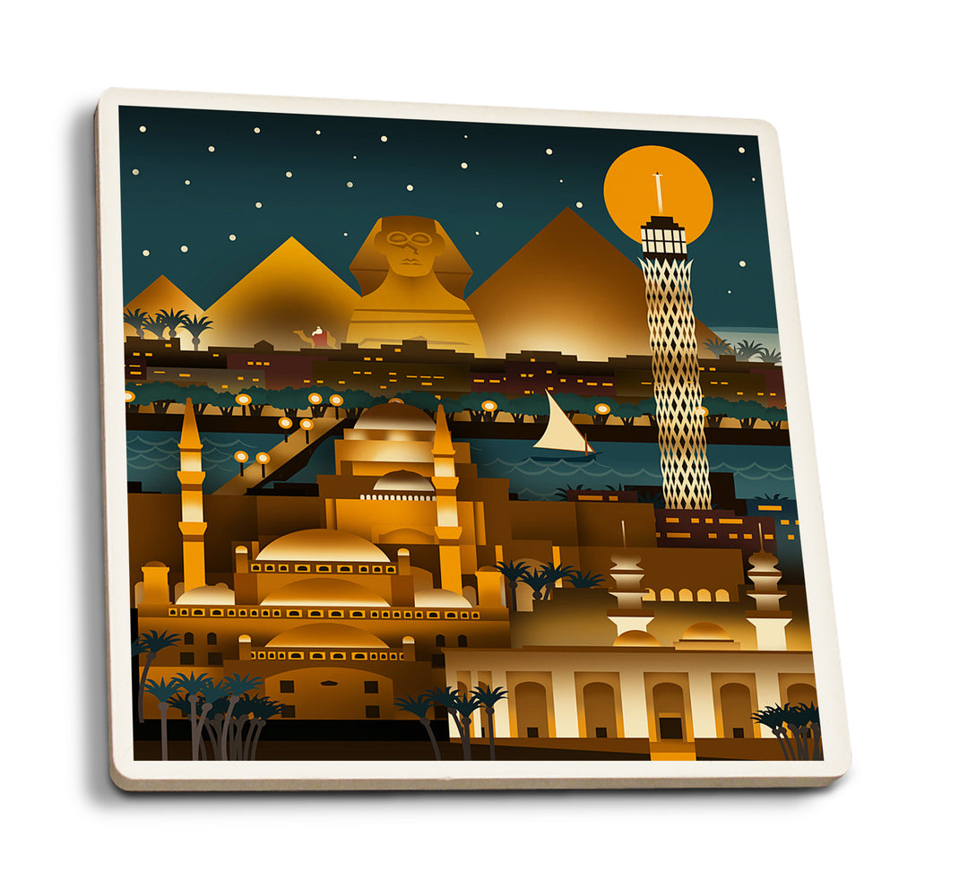 Cairo, Egypt, Retro Skyline (no text), Coaster Set