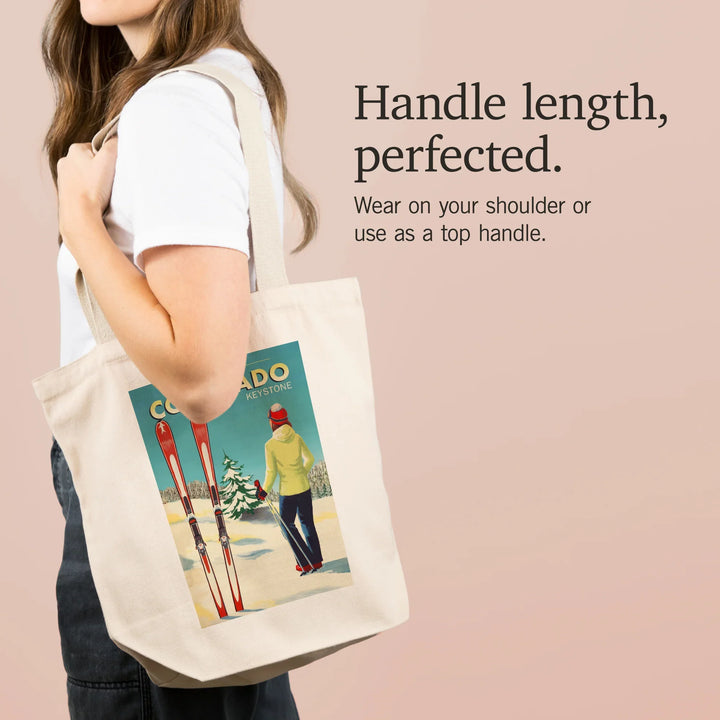 Keystone, Colorado, Painterly, Woman Skier Mountain View, Tote Bag