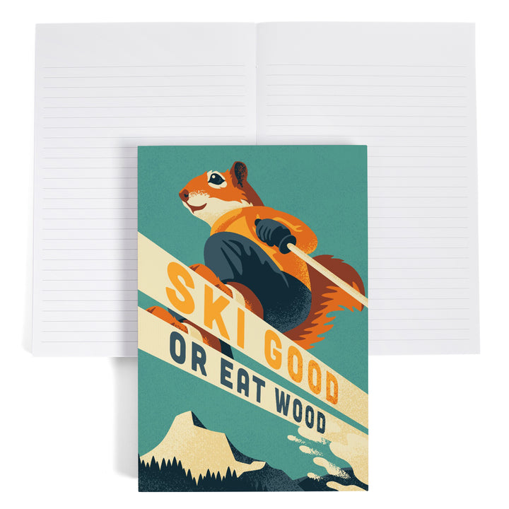 Lined 6x9 Journal, Ski Good or Eat Wood, Animal Activities Series, Ski Squirrel, Lay Flat, 193 Pages, FSC paper