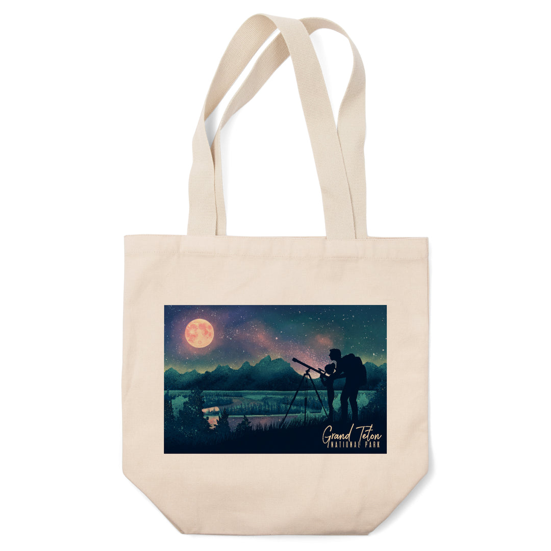 Grand Teton National Park, Wyoming, Night Sky Viewing, Textured Watercolor, Tote Bag