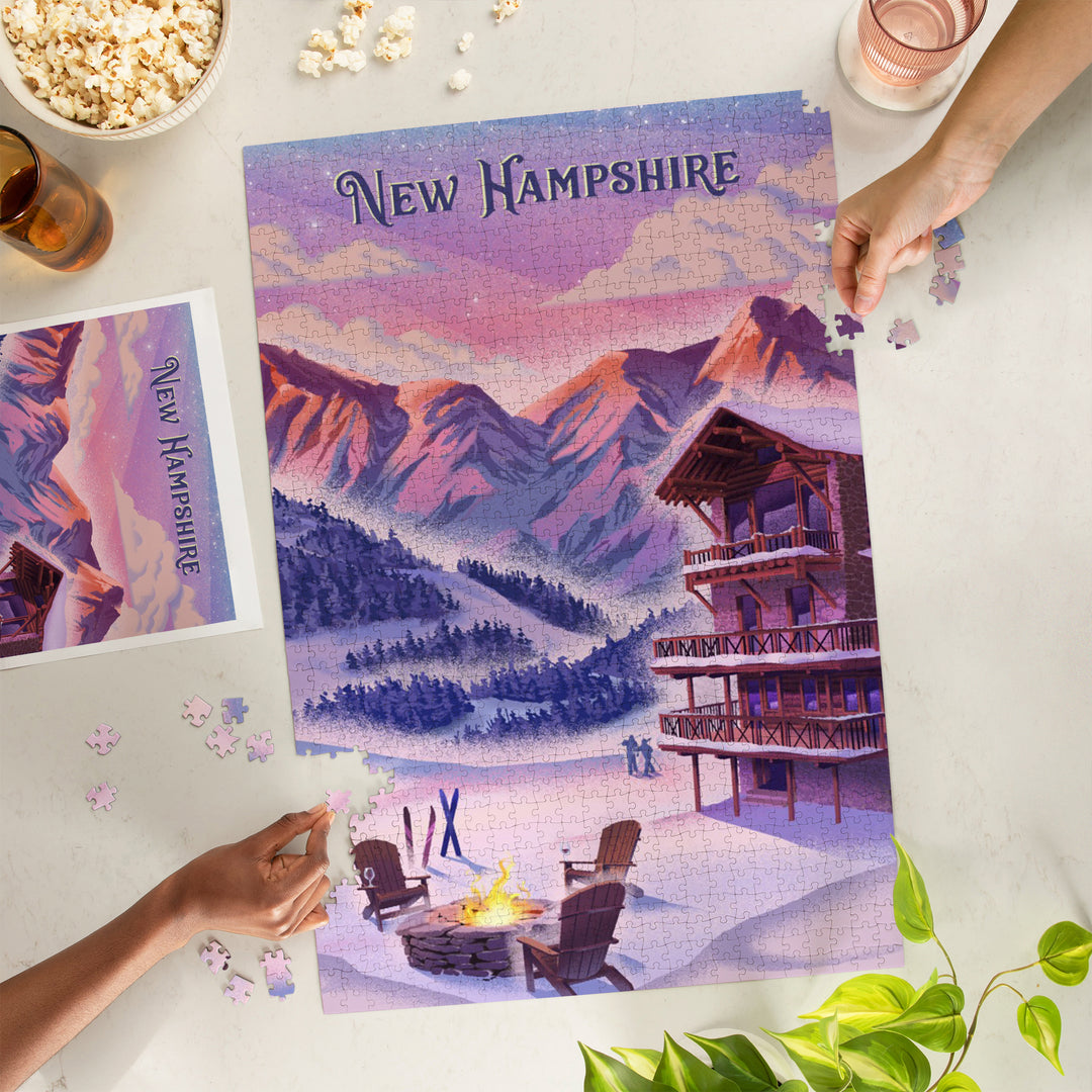 New Hampshire, Lithograph, Apres Ski, 1000 Piece Jigsaw Puzzle