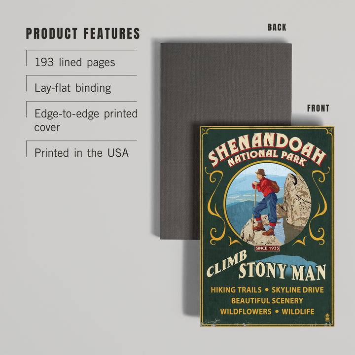 Lined 6x9 Journal, Shenandoah National Park, Virginia, Climb Stony Man Vintage Sign, Lay Flat, 193 Pages, FSC paper