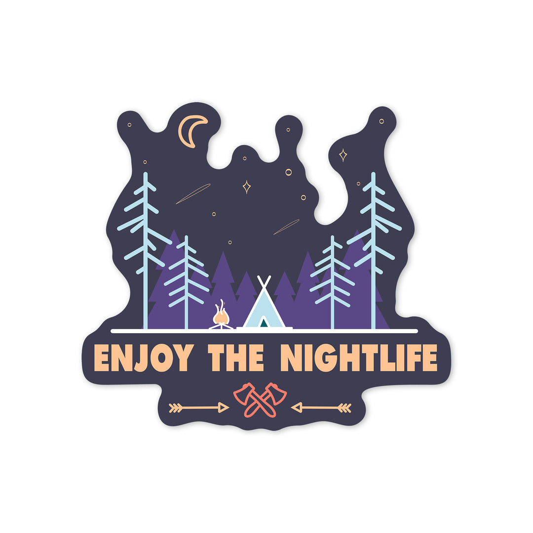 Enjoy the Nightlife, Simple Vector, Contour, Lantern Press Artwork, Vinyl Sticker