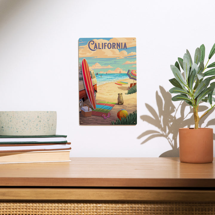 California, Beach Activities, Wood Signs and Postcards