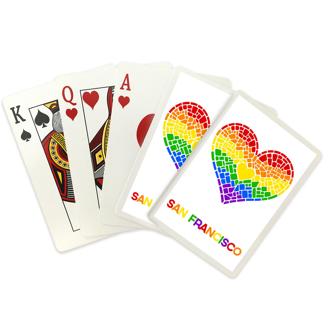 Playing Cards, San Francisco, California, Gay Pride, Mosaic Heart, Pride Colors, 52 Card Deck with Jokers in Box, Unique Art