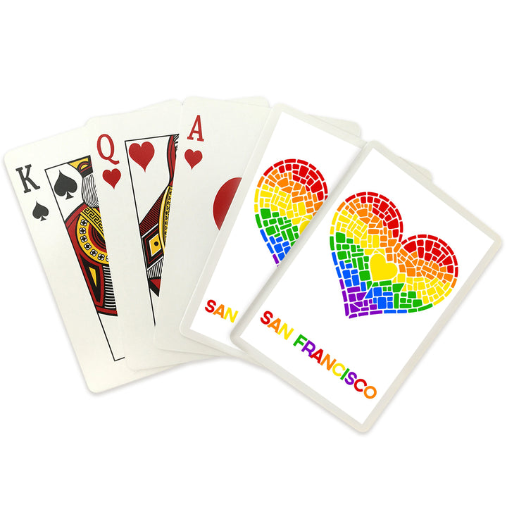 Playing Cards, San Francisco, California, Gay Pride, Mosaic Heart, Pride Colors, 52 Card Deck with Jokers in Box, Unique Art