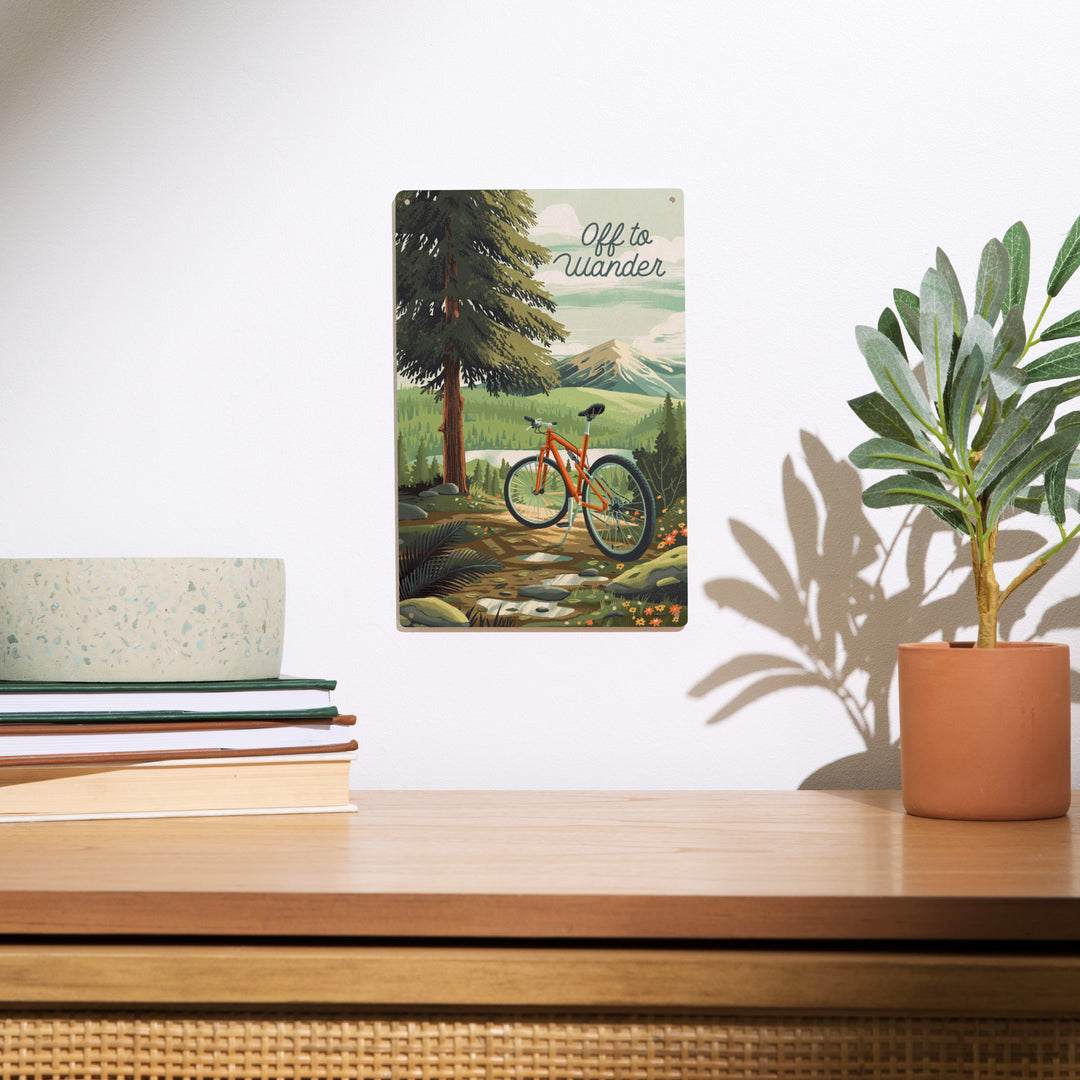 Off To Wander, Cycling with Mountains wood signs and postcards