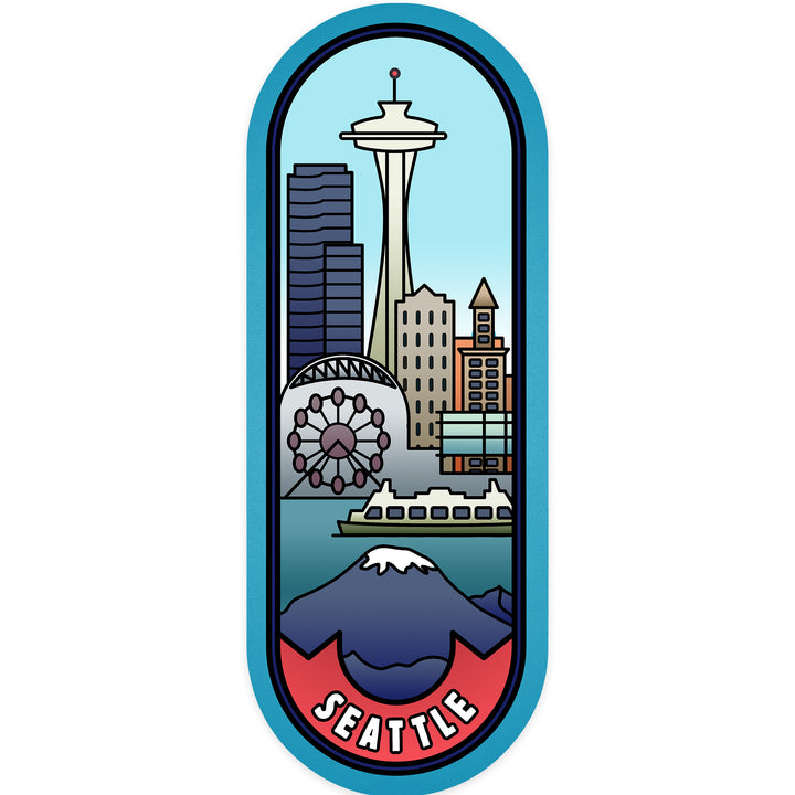 Seattle, Washington, Skyline, Vector Line, Contour, Lantern Press Artwork, Vinyl Sticker