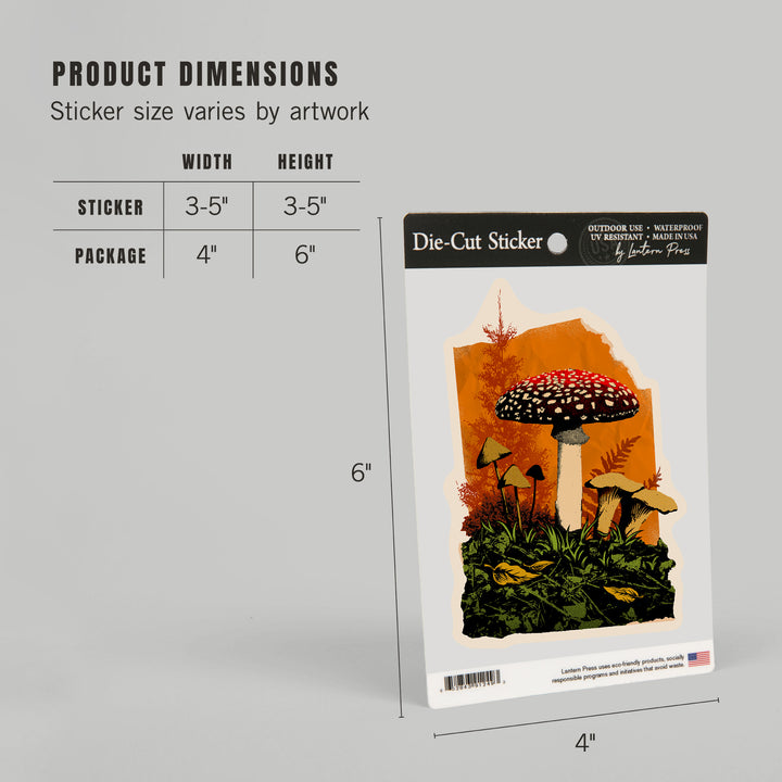Retro Print Collage, Mushrooms, Vinyl Sticker