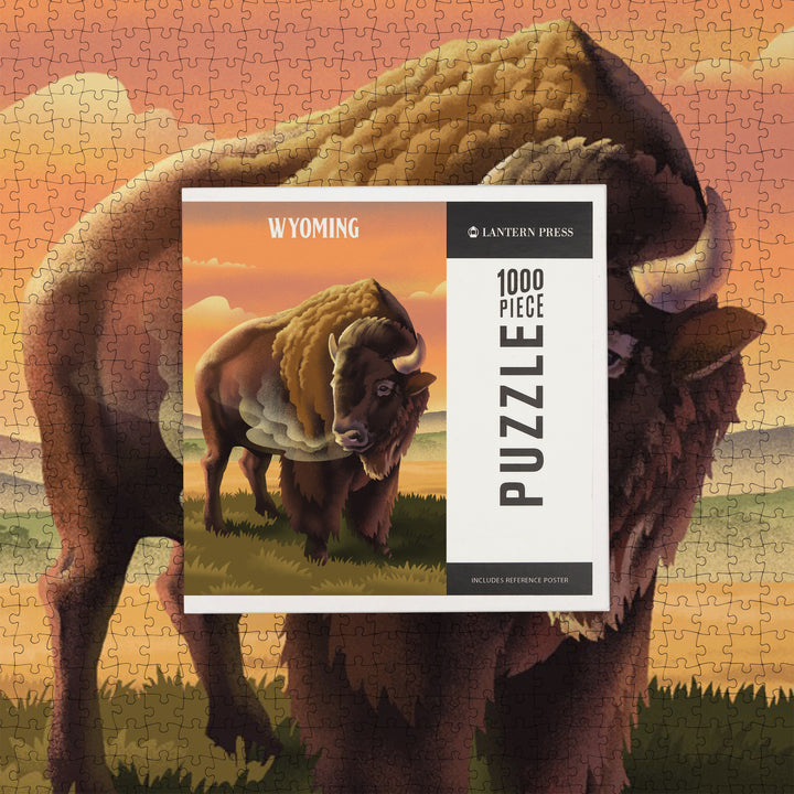 Wyoming, Lithograph Wildlife Series, Bison, Jigsaw Puzzle