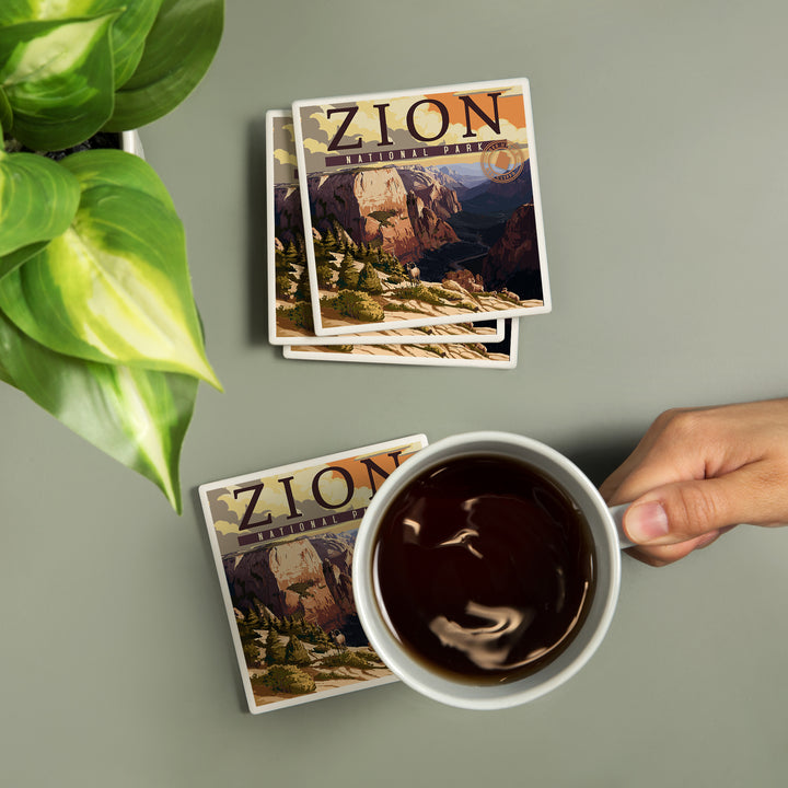 Zion National Park, Zion Canyon Sunset, Typography, Coasters
