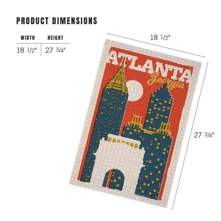 Atlanta, Georgia, Woodblock City Series, Skyline, 1000 Piece Jigsaw Puzzle