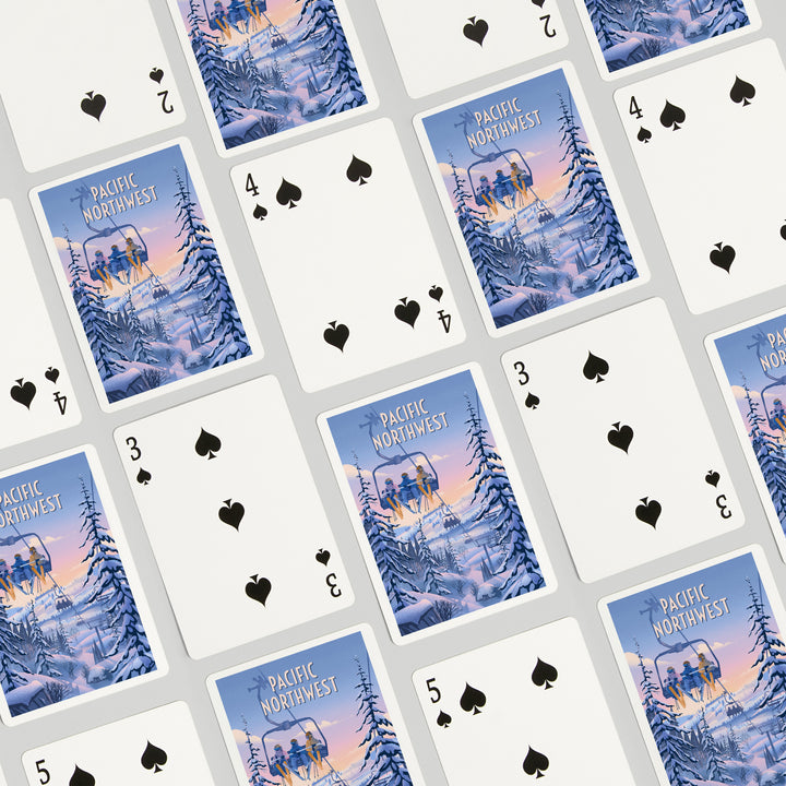 Playing Cards, Pacific Northwest, Chill on the Uphill, Ski Lift, 52 Card Deck with Jokers in Box, Unique Art