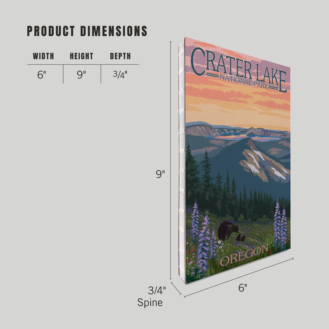 Lined 6x9 Journal, Crater Lake National Park, Oregon, Spring Flowers and Bear Family, Lay Flat, 193 Pages, FSC paper