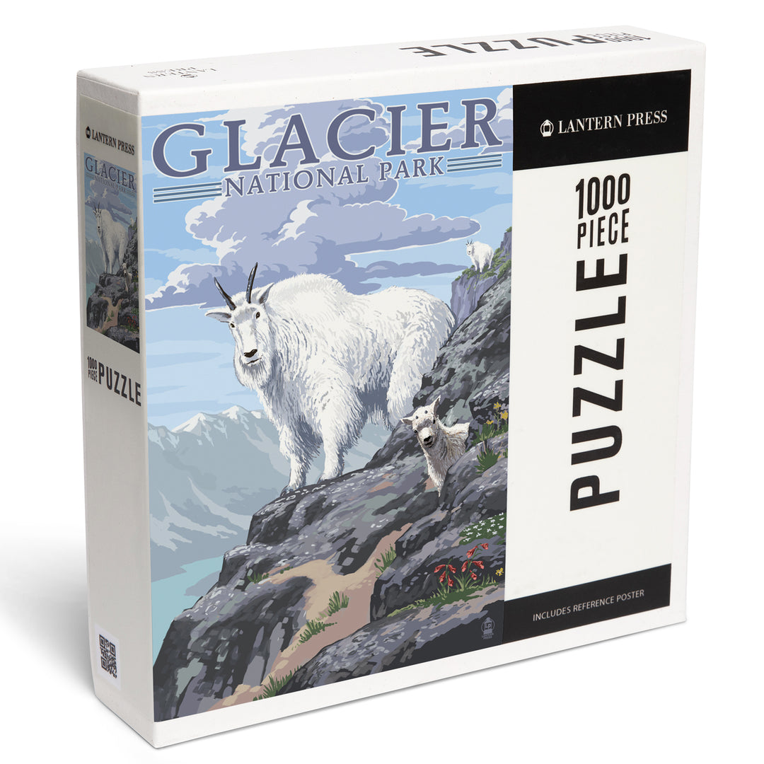Glacier National Park, Montana, Mountain Goat and Kid, Illustration, Jigsaw Puzzle