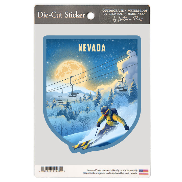 Nevada, Lithograph, Night Ski, Vinyl Sticker