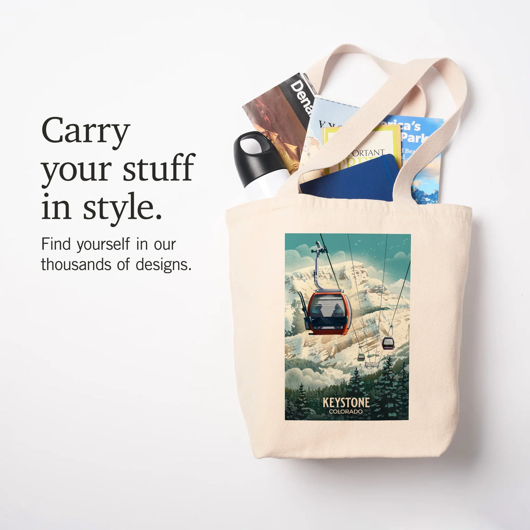Keystone, Colorado, Lithograph, Gondola, Tote Bag