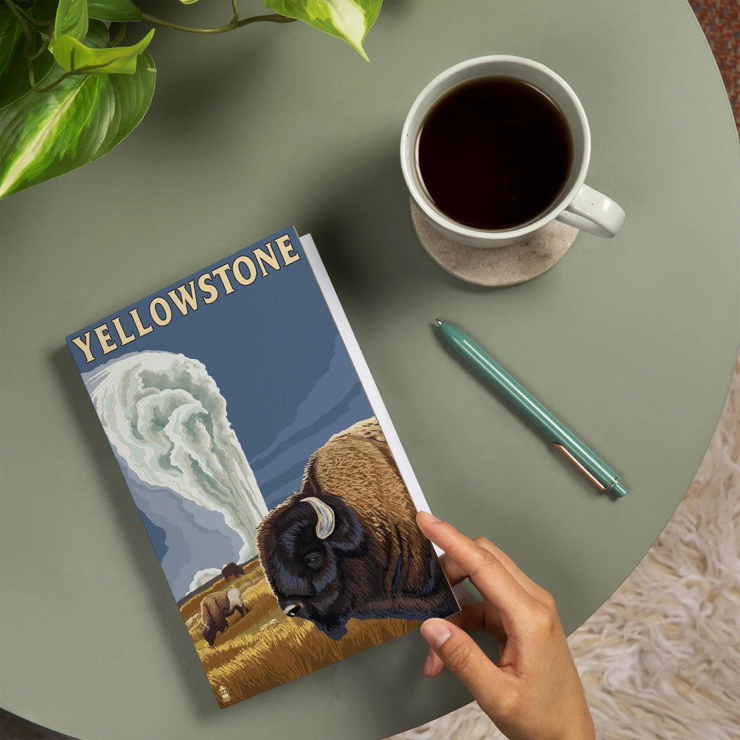 Lined 6x9 Journal, Yellowstone National Park, Wyoming, Bison and Old Faithful, Lay Flat, 193 Pages, FSC paper