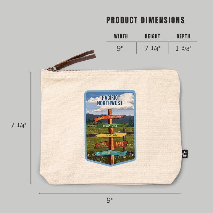 Pacific Northwest, Signpost, Meadow,, Organic Cotton Zipper Pouch, Go Bag