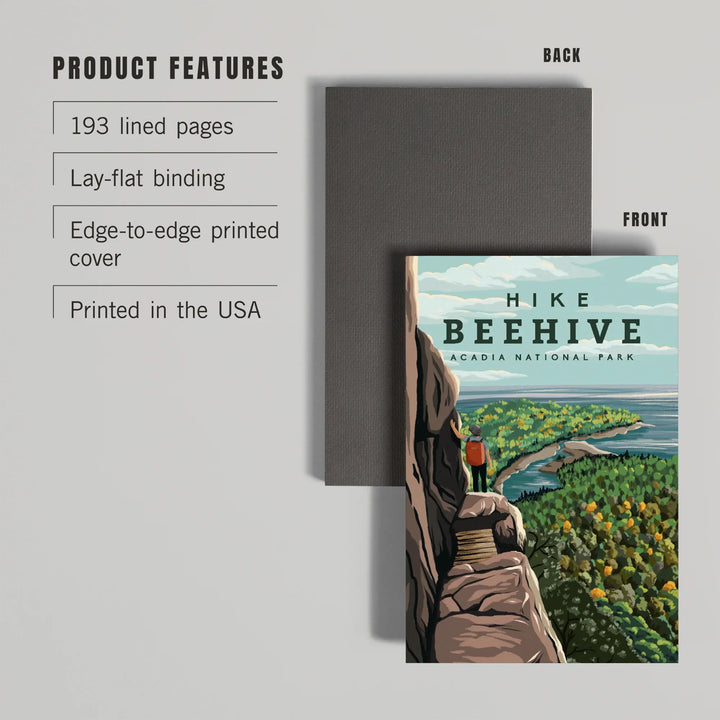 Lined 6x9 Journal, Acadia National Park, Maine, Hike Beehive, Summer, Illustration, Lay Flat, 193 Pages, FSC paper