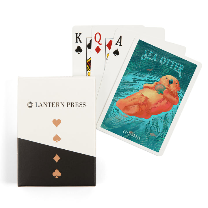 Playing Cards, California, Fluid Linework, Sea Otter, 52 Card Deck with Jokers in Box, Unique Art