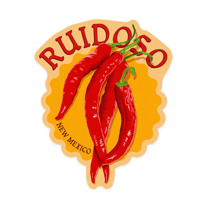 Ruidoso, New Mexico, Red Chiles, Letterpress, Contour, Lantern Press Artwork, Vinyl Sticker