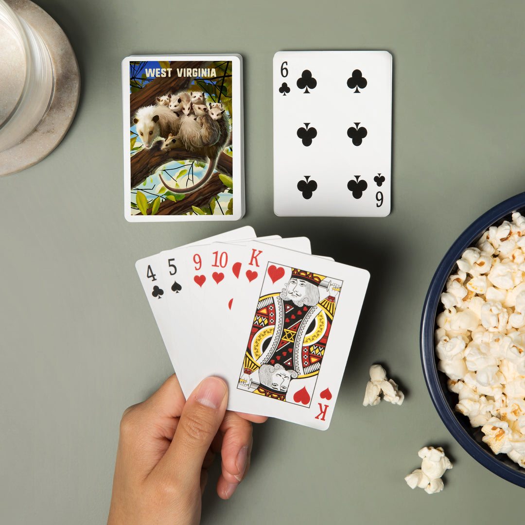 Playing Cards, West Virginia, Possum with Babies, 52 Card Deck with Jokers in Box, Unique Art
