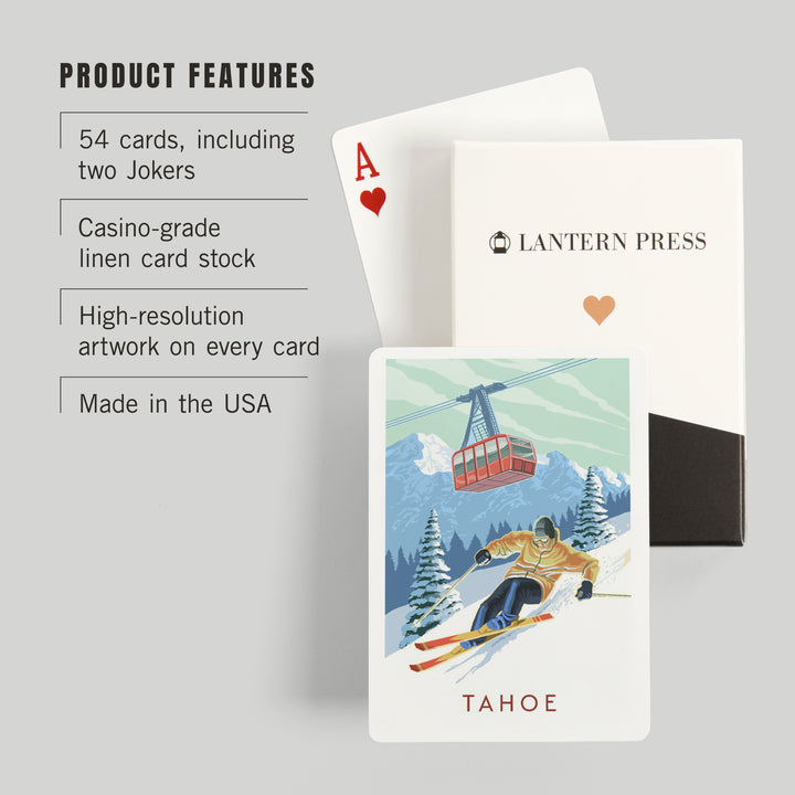 Playing Cards, Lake Tahoe, California, Skier and Tram, Tahoe, 52 Card Deck with Jokers in Box, Unique Art