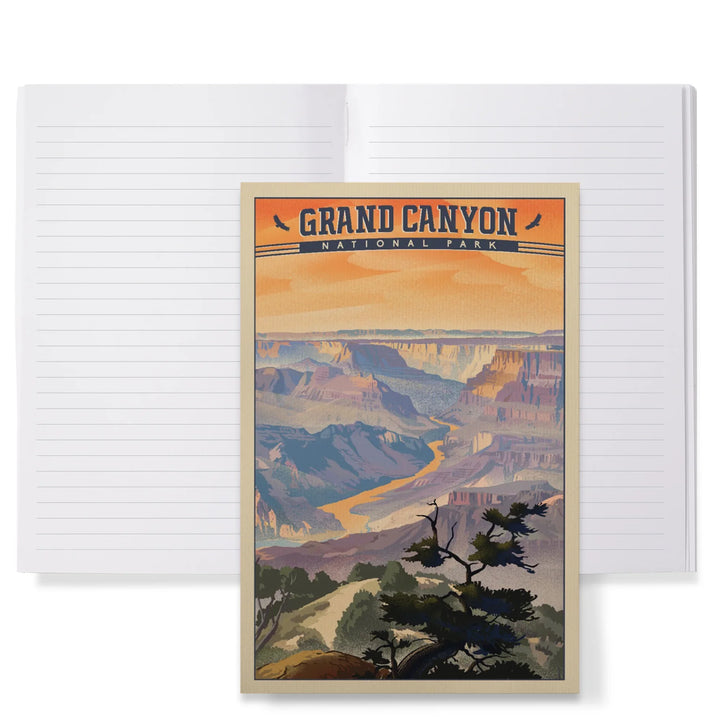 Lined 6x9 Journal, Grand Canyon National Park, Arizona, Desert View, Lithograph National Park Series, Lay Flat, 193 Pages, FSC paper